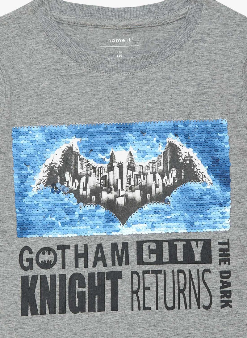 Kids Reversible Sequin Batman Long Sleeve T-Shirt Grey