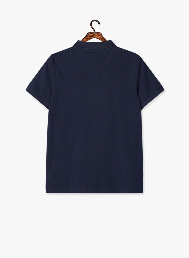 Kids Contrast Pocket Polo Navy