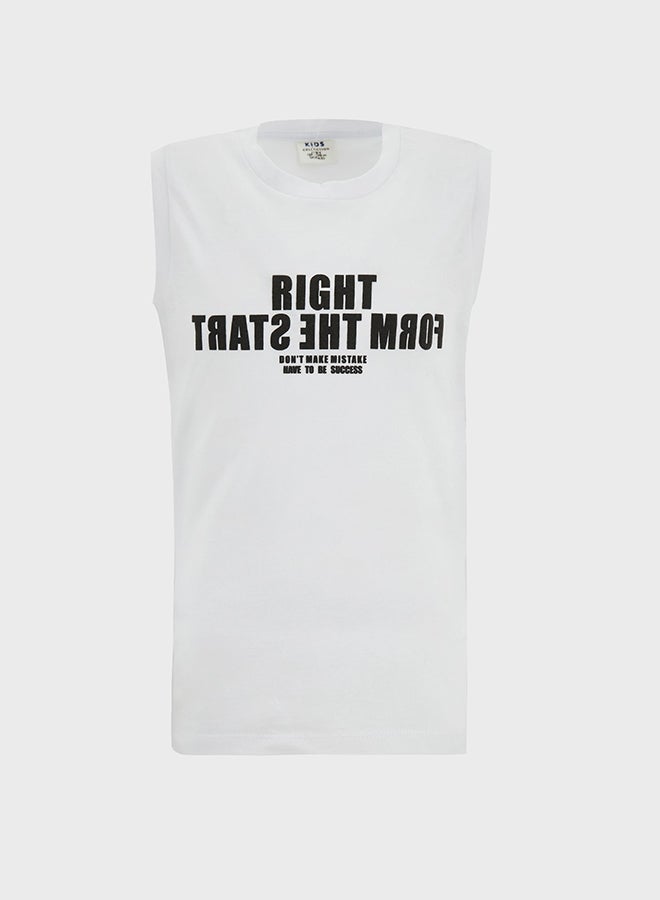 Slogan Printed Crew Neck Vest White