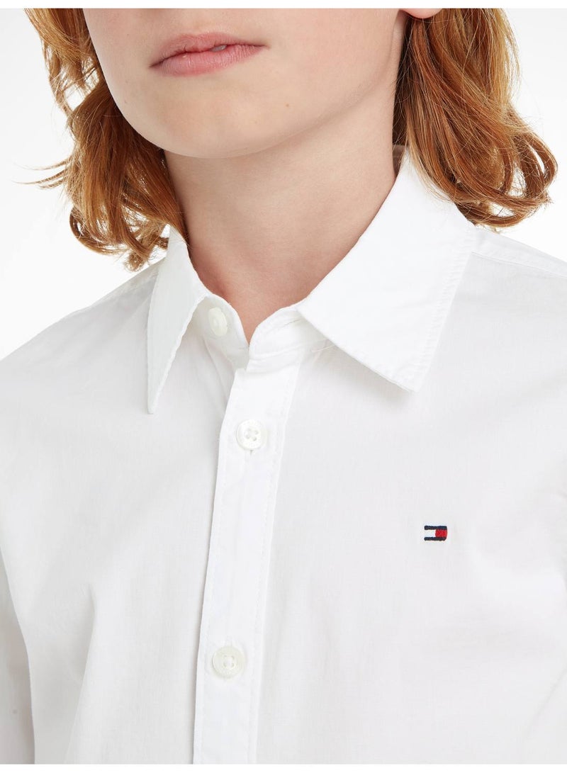 Boys' Stretch Cotton Poplin Casual Shirt, White