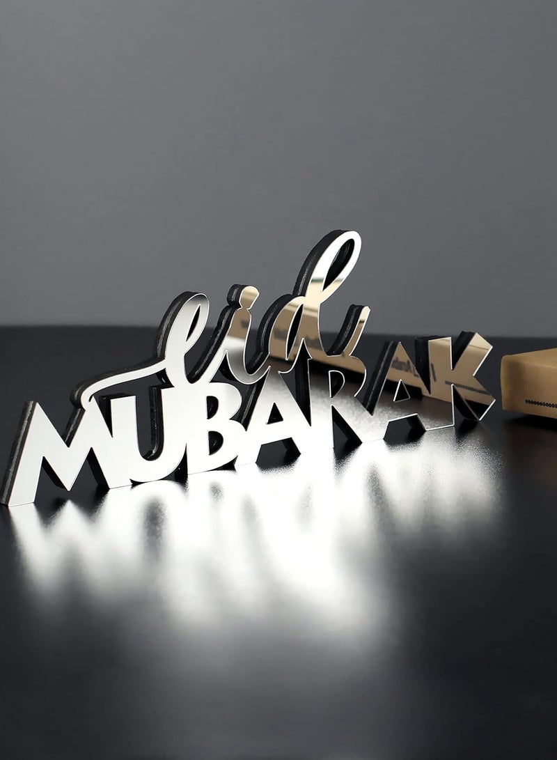 Wooden Acrylic Islamic Tabletop Decor, Elegant Ramadan Mubarak Decorations Crafted from Thick Eco-Friendly MDF with a Shiny Acrylic Layer for a Stunning Mirror Effect in Silver