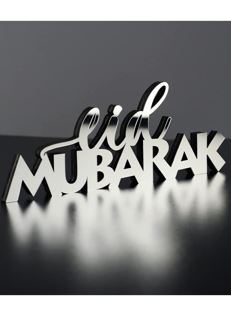 Wooden Acrylic Islamic Tabletop Decor, Elegant Ramadan Mubarak Decorations Crafted from Thick Eco-Friendly MDF with a Shiny Acrylic Layer for a Stunning Mirror Effect in Silver