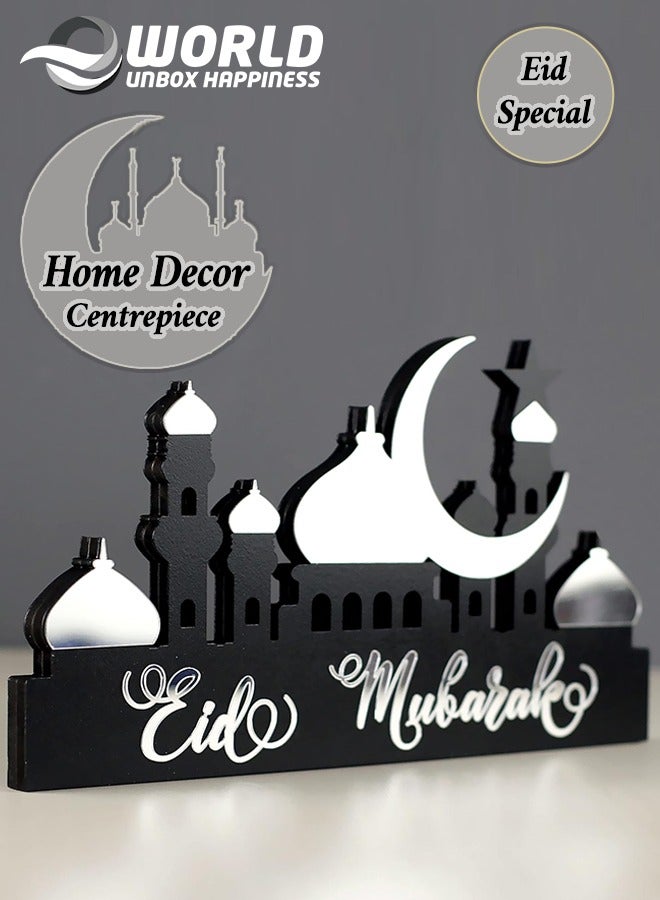 Wooden Acrylic Islamic Tabletop Decor, Elegant Ramadan Mubarak Decorations Crafted from Thick Eco-Friendly MDF with a Shiny Acrylic Layer for a Stunning Mirror Effect in Silver