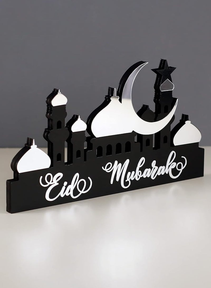 Wooden Acrylic Islamic Tabletop Decor, Elegant Ramadan Mubarak Decorations Crafted from Thick Eco-Friendly MDF with a Shiny Acrylic Layer for a Stunning Mirror Effect in Silver