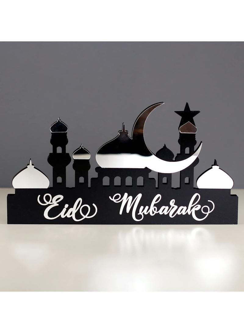 Wooden Acrylic Islamic Tabletop Decor, Elegant Ramadan Mubarak Decorations Crafted from Thick Eco-Friendly MDF with a Shiny Acrylic Layer for a Stunning Mirror Effect in Silver