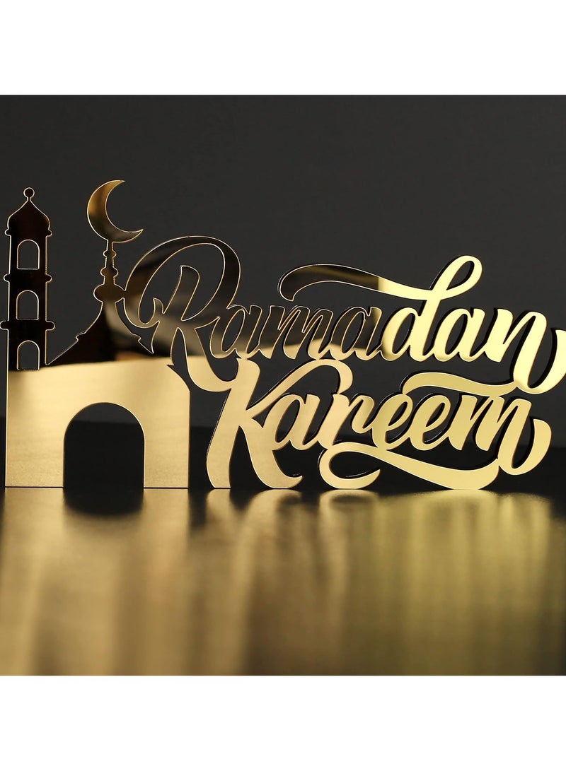 Wooden Acrylic Islamic Tabletop Decor, Elegant Ramadan Kareem Decorations Crafted from Thick Eco-Friendly MDF with a Shiny Acrylic Layer for a Stunning Mirror Effect in Gold