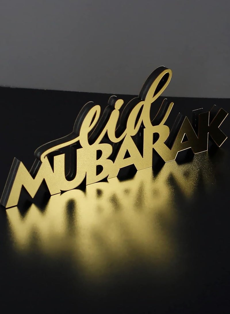 Wooden Acrylic Islamic Tabletop Decor, Elegant Eid Mubarak Decorations Crafted from Thick Eco-Friendly MDF with a Shiny Acrylic Layer for a Stunning Mirror Effect in Gold