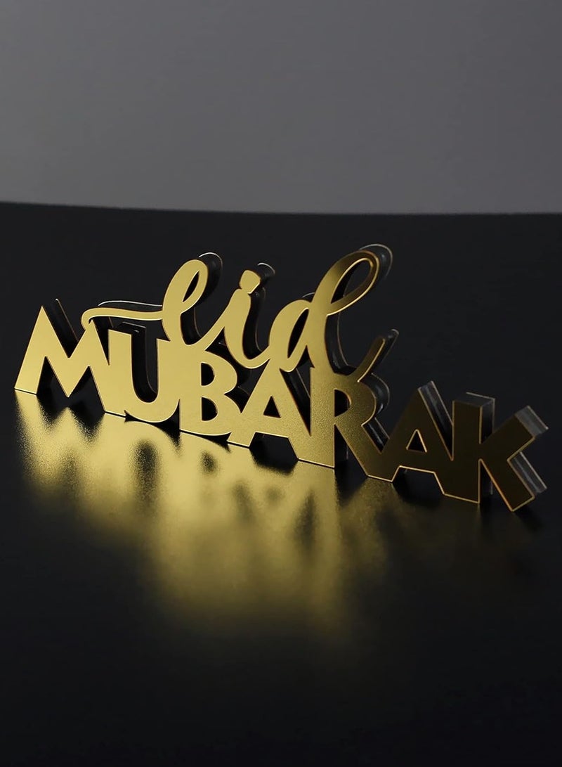 Wooden Acrylic Islamic Tabletop Decor, Elegant Eid Mubarak Decorations Crafted from Thick Eco-Friendly MDF with a Shiny Acrylic Layer for a Stunning Mirror Effect in Gold