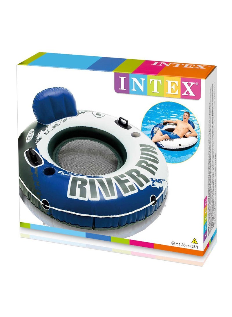 INTEX 58825EP River Run 1 Inflatable Floating Lounge: Comfortable Backrest – Built-in Cup Holders – Durable Grab Handles – All Around Grab Rope – 220lb Weight Capacity– Blue 135cm