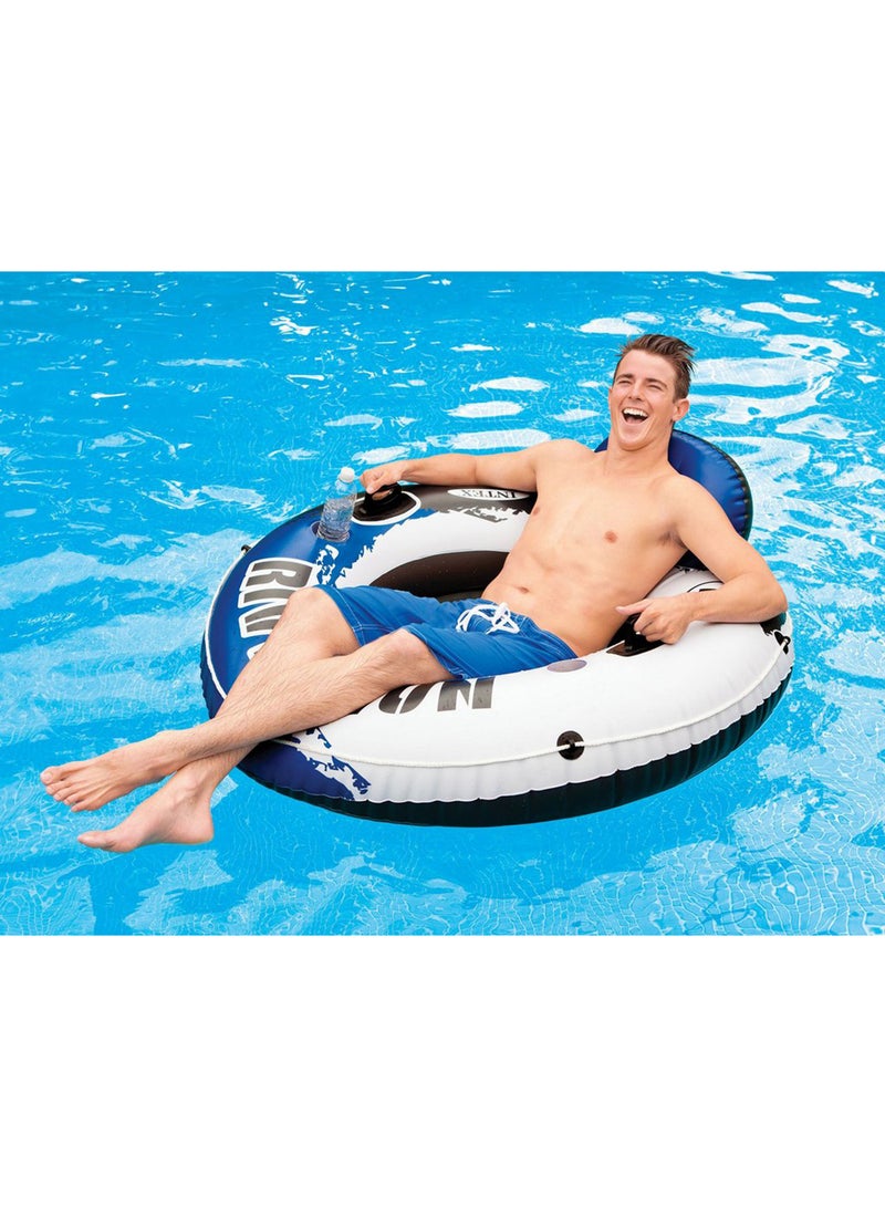 INTEX 58825EP River Run 1 Inflatable Floating Lounge: Comfortable Backrest – Built-in Cup Holders – Durable Grab Handles – All Around Grab Rope – 220lb Weight Capacity– Blue 135cm