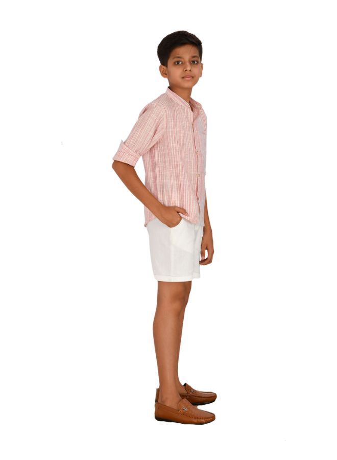 Pure cotton stripe pattern shirt with cotton short set for boys