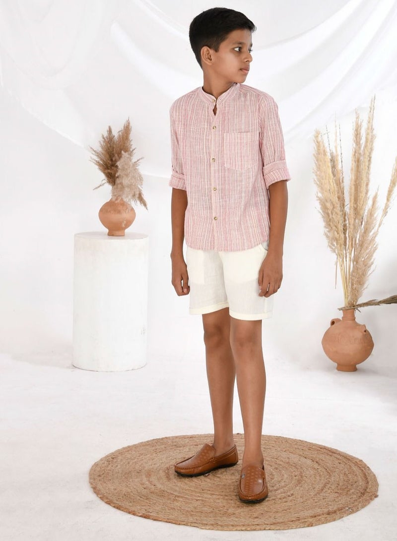 Pure cotton stripe pattern shirt with cotton short set for boys