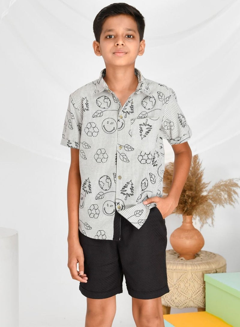 Pure cotton  shirt with smiley embroidery and short set for boys