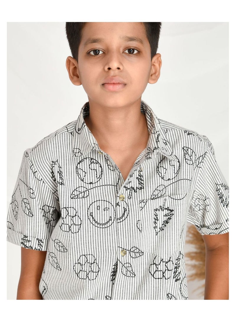 Pure cotton  shirt with smiley embroidery and short set for boys