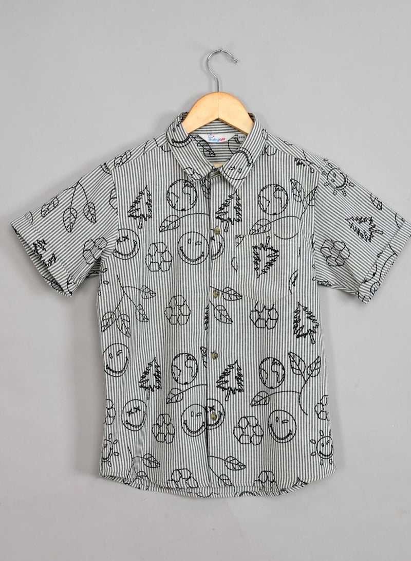 Pure cotton  shirt with smiley embroidery and short set for boys