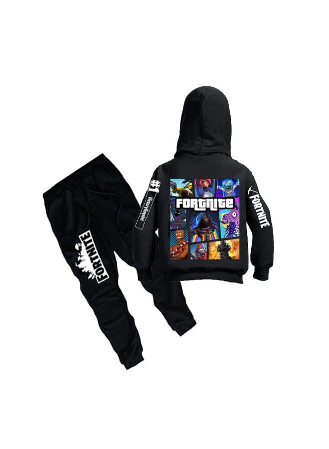 2-Piece Graphic Printed Hoodie And Pants Set Black