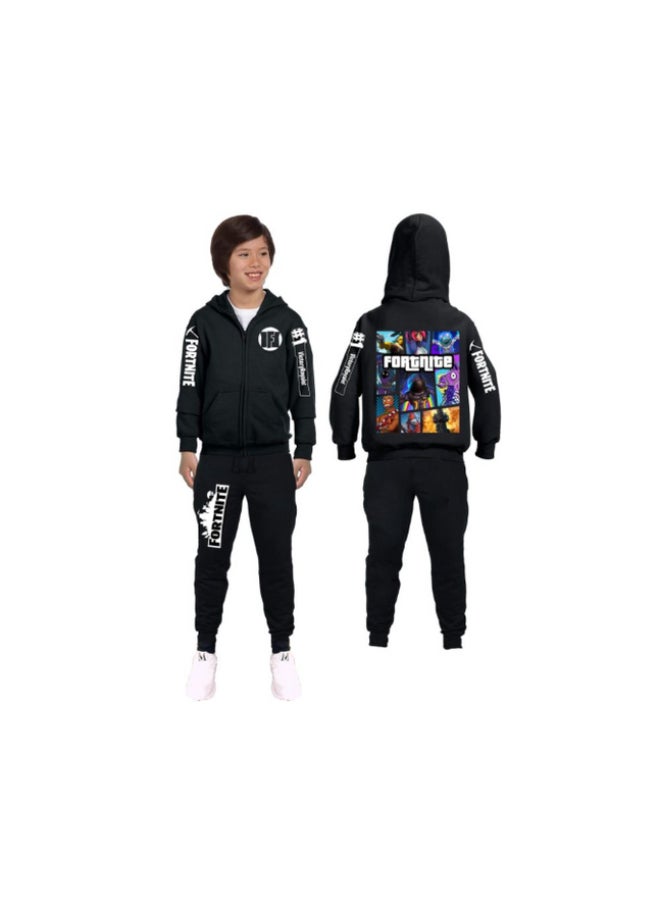 2-Piece Graphic Printed Hoodie And Pants Set Black