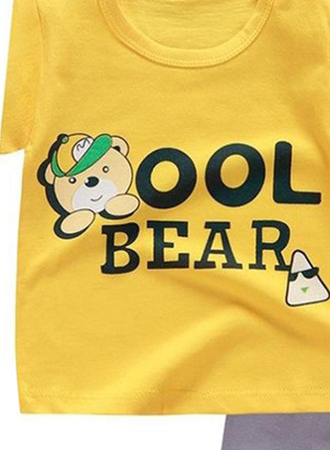 2 Pack Cool Bear Printed T-Shirt And Shorts Yellow/Grey/Green