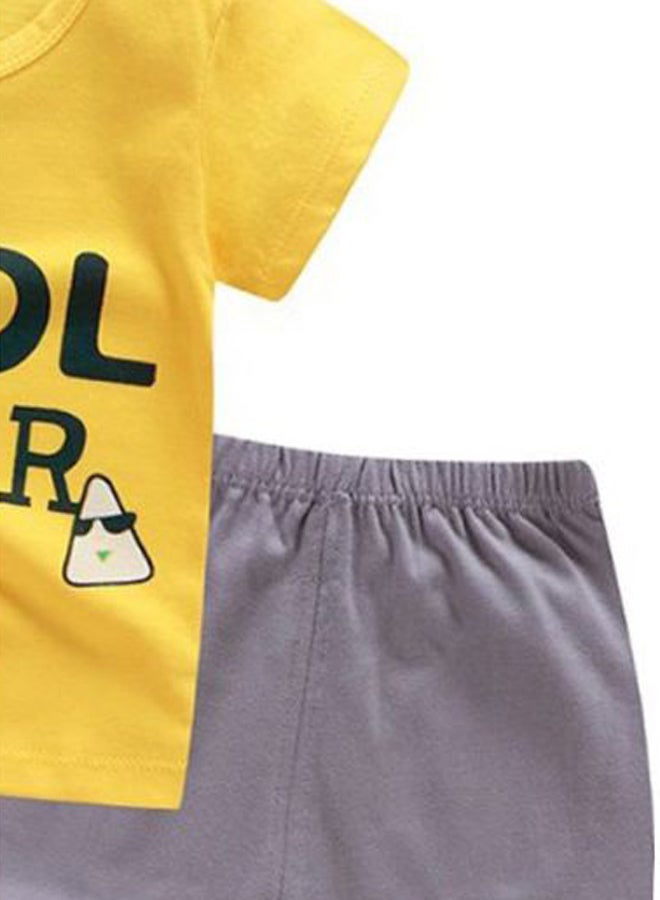 2 Pack Cool Bear Printed T-Shirt And Shorts Yellow/Grey/Green