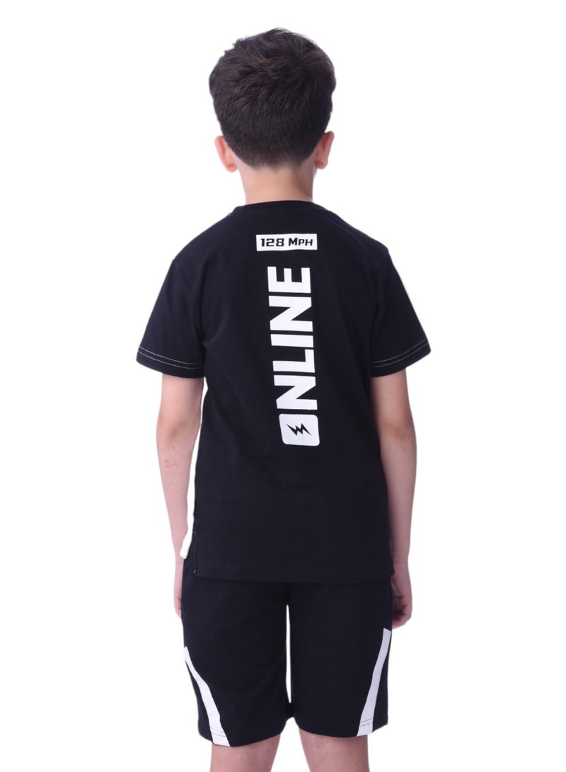 Senior Boys (Youth/Teens) 2 piece set T-Shirt & Shorts (8-14 Years)- White and Black- 100 % percent Cotton
