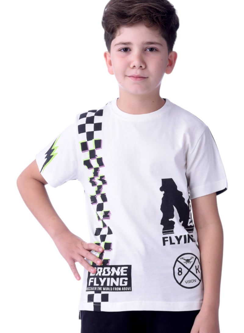 Senior Boys (Youth/Teens) 2 piece set T-Shirt & Shorts (8-14 Years)- White and Black- 100 % percent Cotton