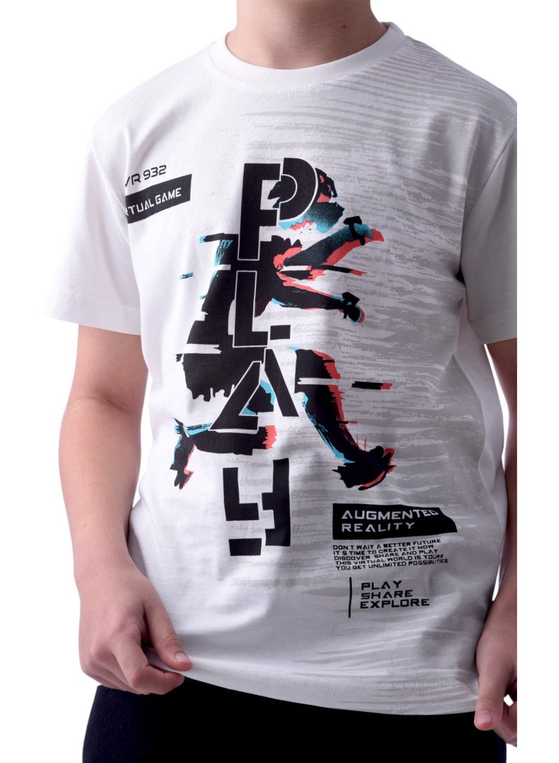 Senior Boys (Youth/Teens) 2 piece set T-Shirt & Shorts (8-14 Years)- White and Black- 100 % percent Cotton- victor and jane