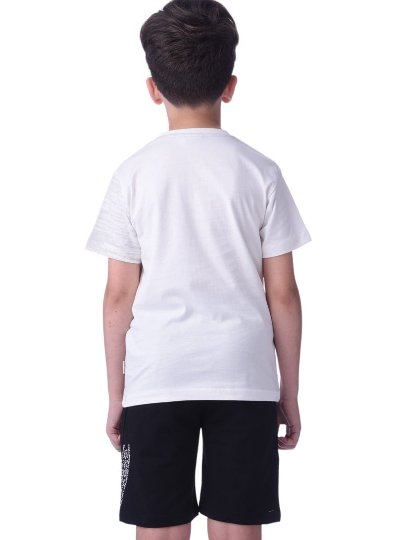 Senior Boys (Youth/Teens) 2 piece set T-Shirt & Shorts (8-14 Years)- White and Black- 100 % percent Cotton- victor and jane