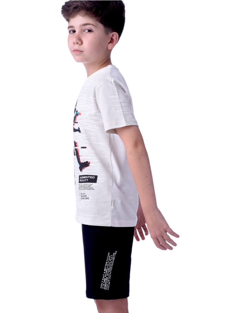 Senior Boys (Youth/Teens) 2 piece set T-Shirt & Shorts (8-14 Years)- White and Black- 100 % percent Cotton- victor and jane