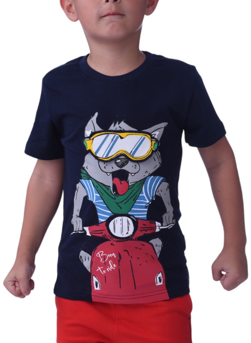 Kids Boys 2 piece Set (2-8 Years) - T-Shirts & Shorts -Red and Navy (100% Cotton)
