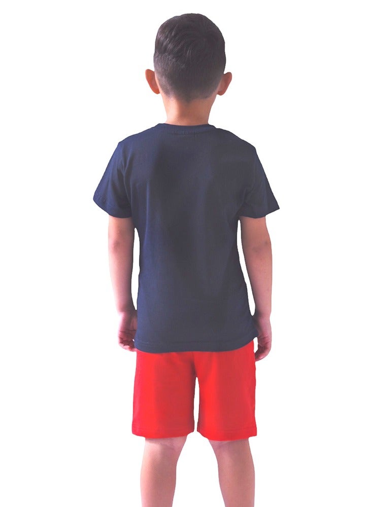 Kids Boys 2 piece Set (2-8 Years) - T-Shirts & Shorts -Red and Navy (100% Cotton)