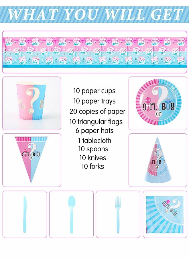 Gender Reveal Party Supplies, Gender Reveal Disposable Cutlery Set, Boys or Girls Paper Plate Cups Napkins Tablecloth Banners, Baby Shower Decor