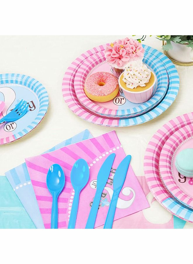 Gender Reveal Party Supplies, Gender Reveal Disposable Cutlery Set, Boys or Girls Paper Plate Cups Napkins Tablecloth Banners, Baby Shower Decor