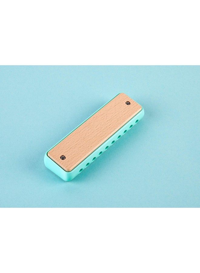 Blues Harmonica ; 10 Hole Wooden Musical Instrument Toy For Kids Bluegreen (E8916)