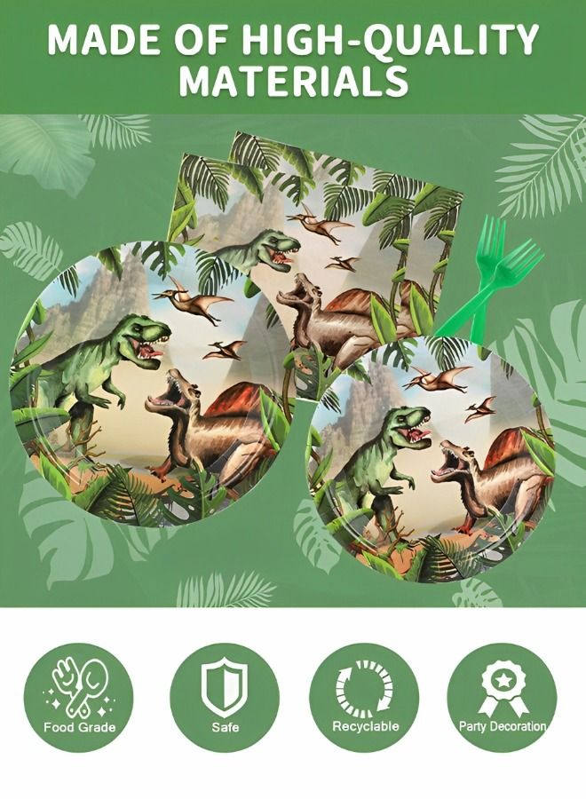 Dinosaur Party Decorations, Party Supplies Serves 10 Dinosaur Party Decorations Include Hanging Banner, Tablecloth, Plates and Napkins Set, Total 94 Pcs