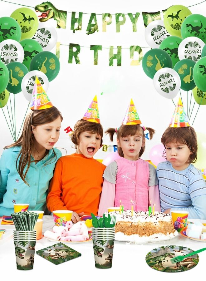 Dinosaur Party Decorations, Party Supplies Serves 10 Dinosaur Party Decorations Include Hanging Banner, Tablecloth, Plates and Napkins Set, Total 94 Pcs