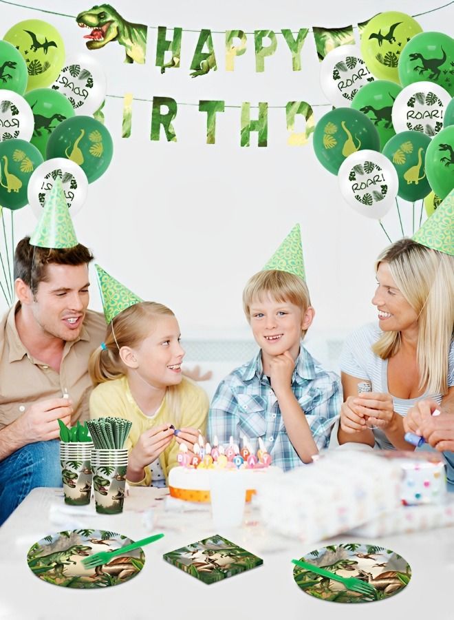 Dinosaur Party Decorations, Party Supplies Serves 10 Dinosaur Party Decorations Include Hanging Banner, Tablecloth, Plates and Napkins Set, Total 94 Pcs