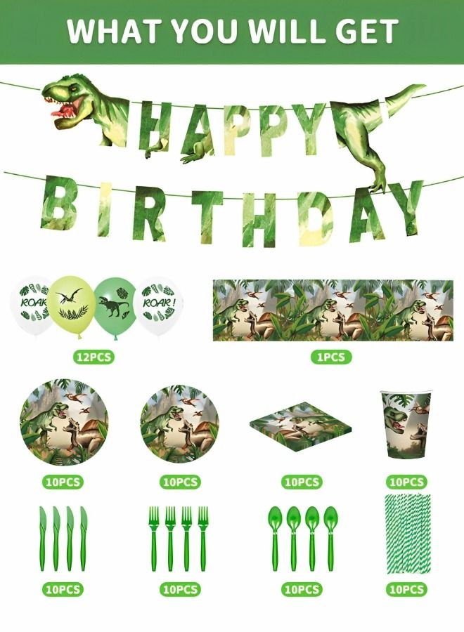 Dinosaur Party Decorations, Party Supplies Serves 10 Dinosaur Party Decorations Include Hanging Banner, Tablecloth, Plates and Napkins Set, Total 94 Pcs
