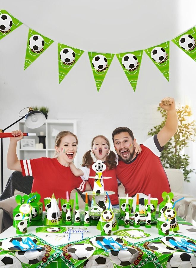 Soccer Theme Party Supplies for Kids,Football Scored the Goal Party Props Favor Table Decorations, Banner Paper Plates Napkins Cups Tablecloth Tableware Sports Set for 10 Guests,Party Decorations