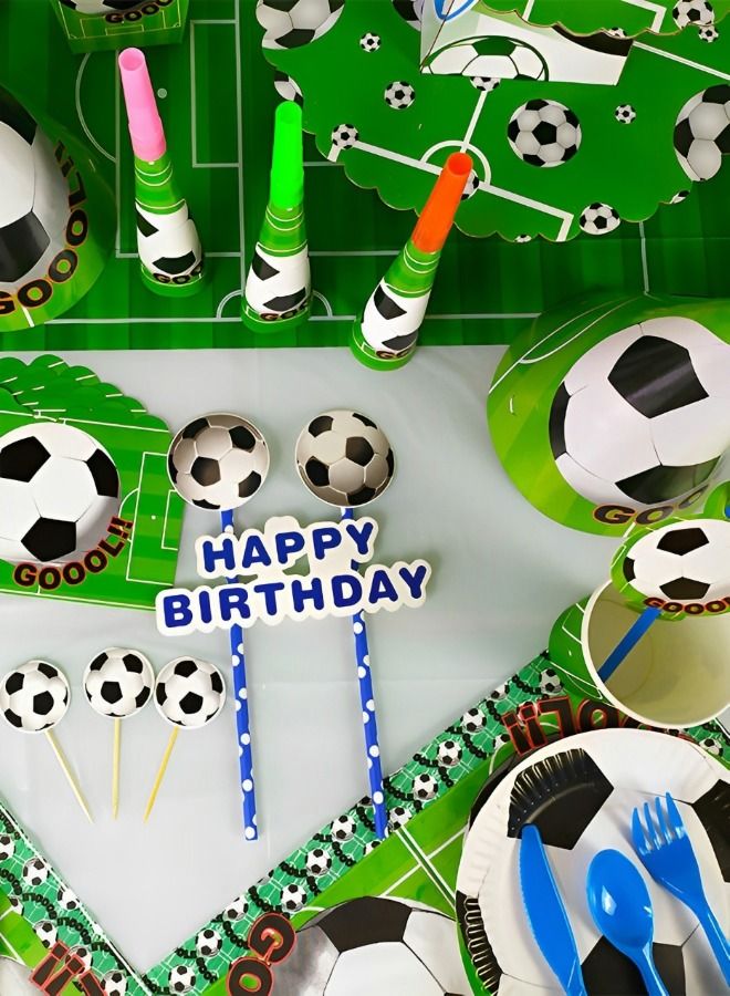 Soccer Theme Party Supplies for Kids,Football Scored the Goal Party Props Favor Table Decorations, Banner Paper Plates Napkins Cups Tablecloth Tableware Sports Set for 10 Guests,Party Decorations