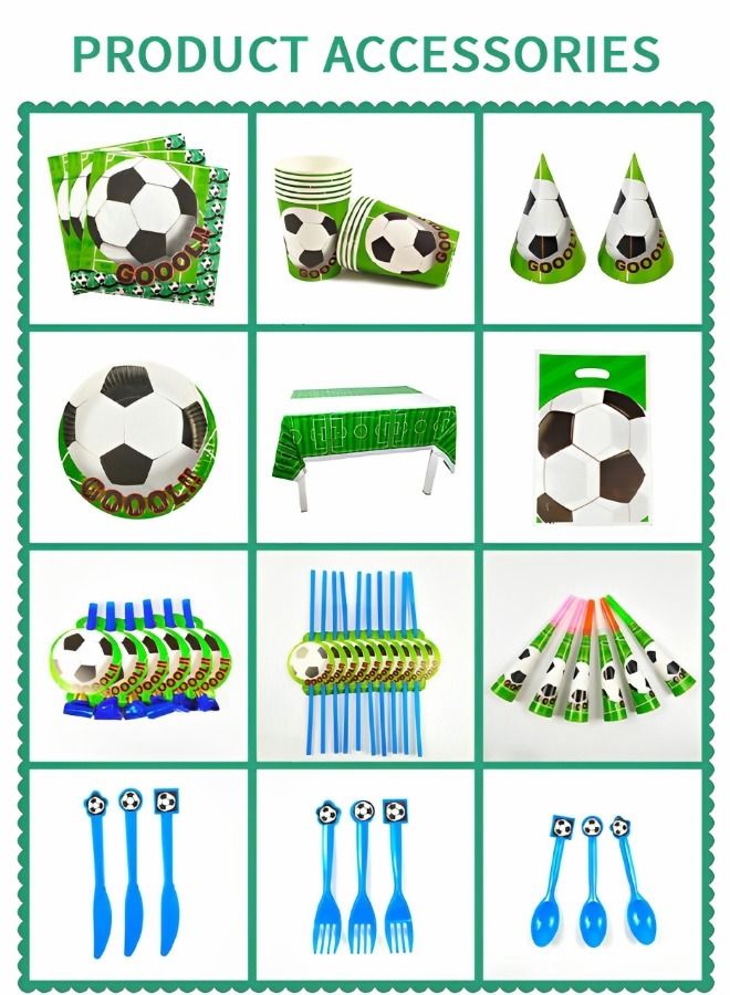 Soccer Theme Party Supplies for Kids,Football Scored the Goal Party Props Favor Table Decorations, Banner Paper Plates Napkins Cups Tablecloth Tableware Sports Set for 10 Guests,Party Decorations