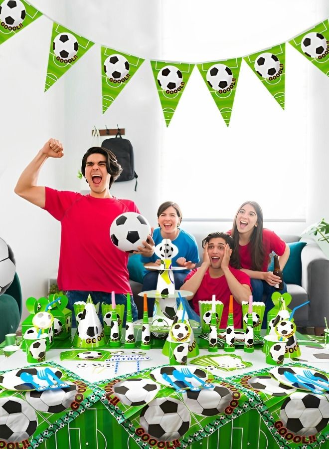 Soccer Theme Party Supplies for Kids,Football Scored the Goal Party Props Favor Table Decorations, Banner Paper Plates Napkins Cups Tablecloth Tableware Sports Set for 10 Guests,Party Decorations