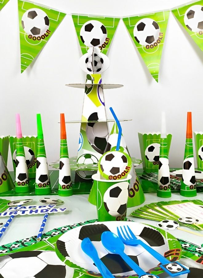 Soccer Theme Party Supplies for Kids,Football Scored the Goal Party Props Favor Table Decorations, Banner Paper Plates Napkins Cups Tablecloth Tableware Sports Set for 10 Guests,Party Decorations