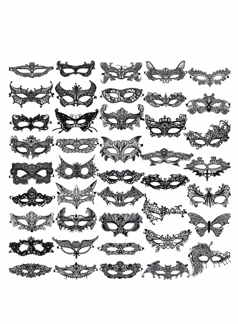 Masquerade Masks 42 Pcs Lace Mask Women Party Ball Venetian for Carnival,  Black