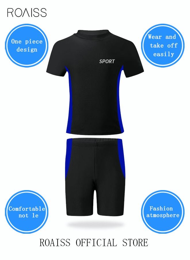 2 Piece Boys Swimsuit Swimming Trunks Set Toddler Kids Training Quick Dry Swimwear Children Short Sleeves Clothing Beachwear Split Bathing Suit for Summer Black