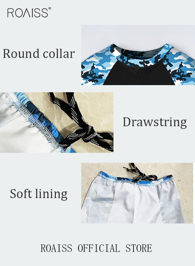 2 Piece Boys Swimsuit Swimming Trunks Set Toddler Kids Training Quick Dry Swimwear Children Short Sleeves Clothing Beachwear Split Bathing Suit for Summer