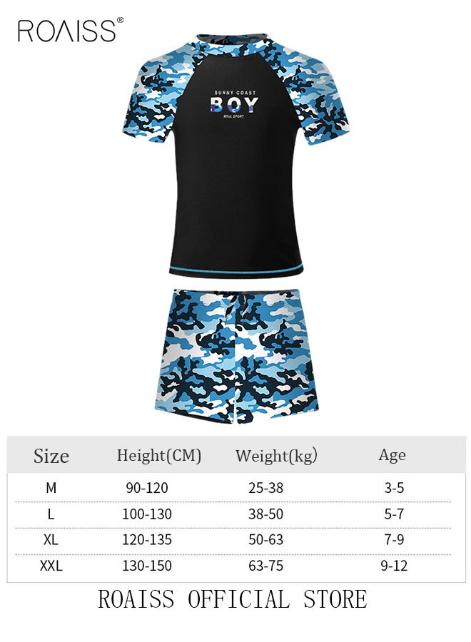 2 Piece Boys Swimsuit Swimming Trunks Set Toddler Kids Training Quick Dry Swimwear Children Short Sleeves Clothing Beachwear Split Bathing Suit for Summer