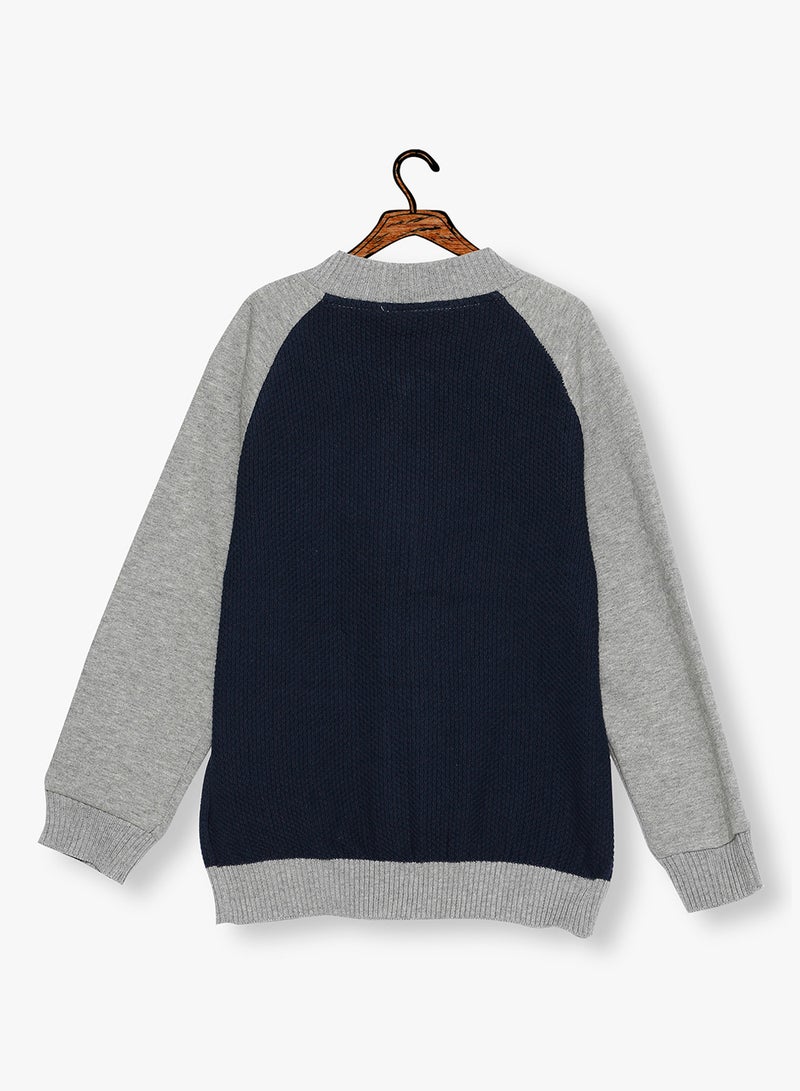 Long Sleeve Knitted Cardigan Navy/Grey