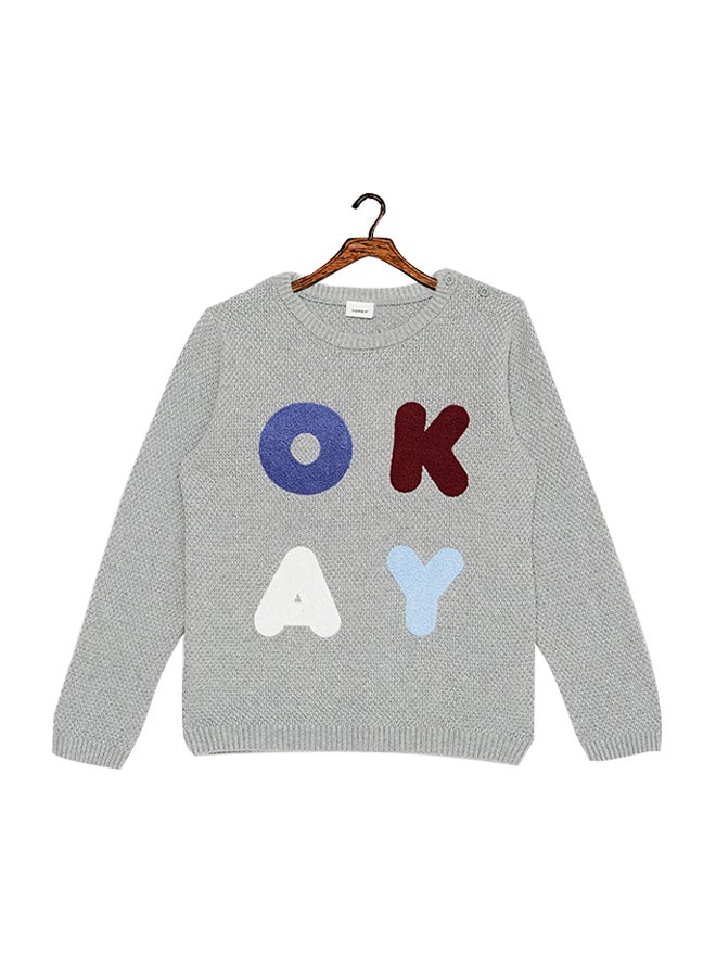 Okay Embroidered Sweater Grey Melange