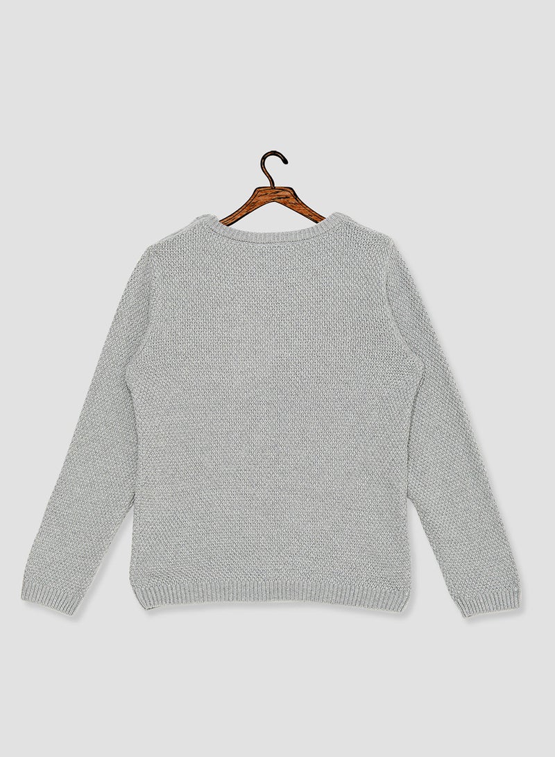 Okay Embroidered Sweater Grey Melange