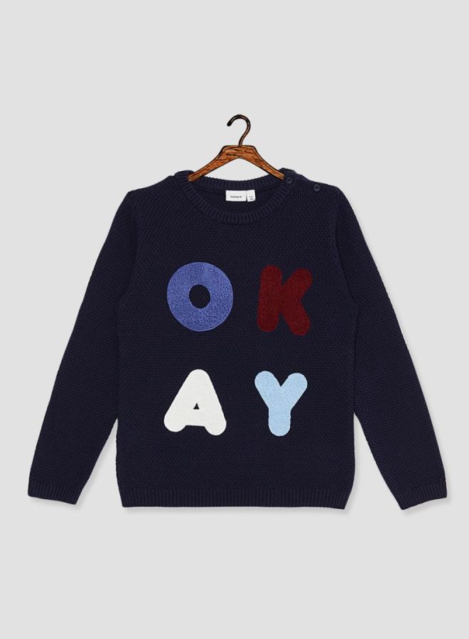 Okay Embroidered Knitted Pullover Dark Sapphire